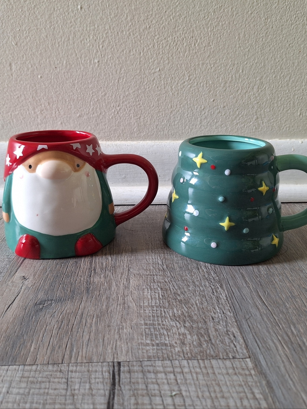Christmas Gnome And Tree Ceramic Holiday Mugs - Pair